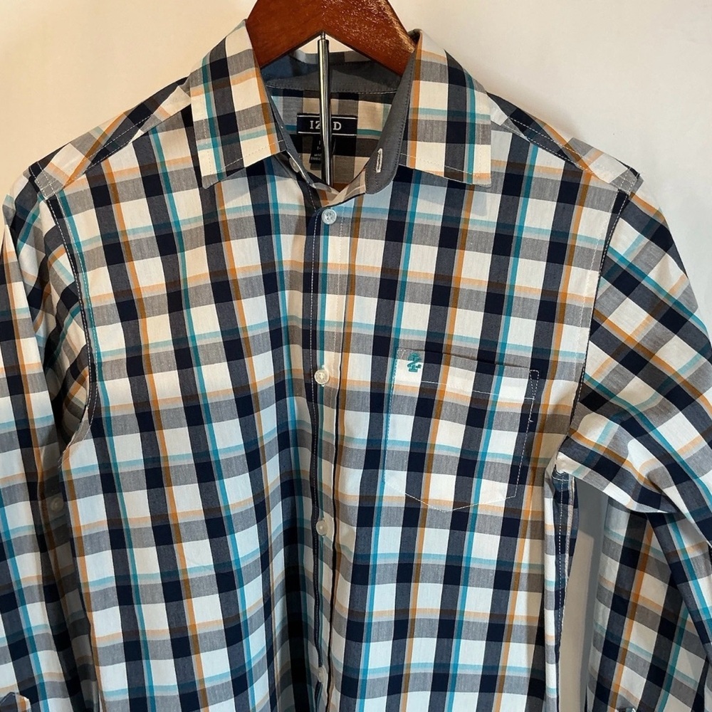 Izod Men's Plaid Shirt - Navy, White, and Mustard